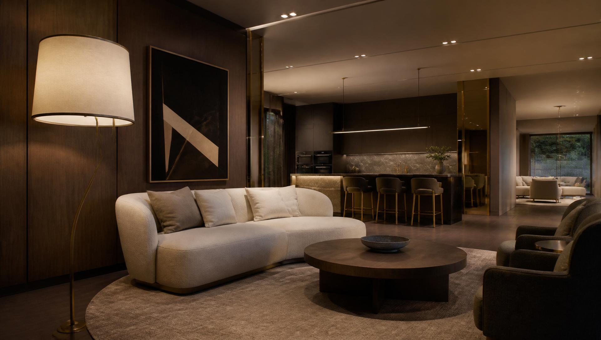 Cinematic camera swing across the lounge